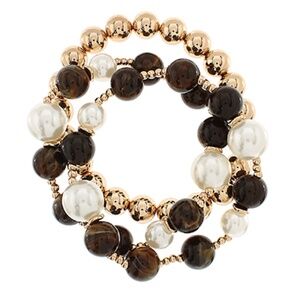 3 Row Pearl & Marble Ball Beads Bracelet